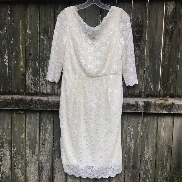 Alex Evenings Cream Lace Floral Long Sleeve Midi Dress Size 10 - Picture 1 of 5